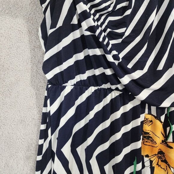 Naif Womens Large Black/White Striped Jumpsuit With Yellow Floral Pattern - Picture 7 of 8